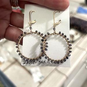 Iolite and gold over silver earrings